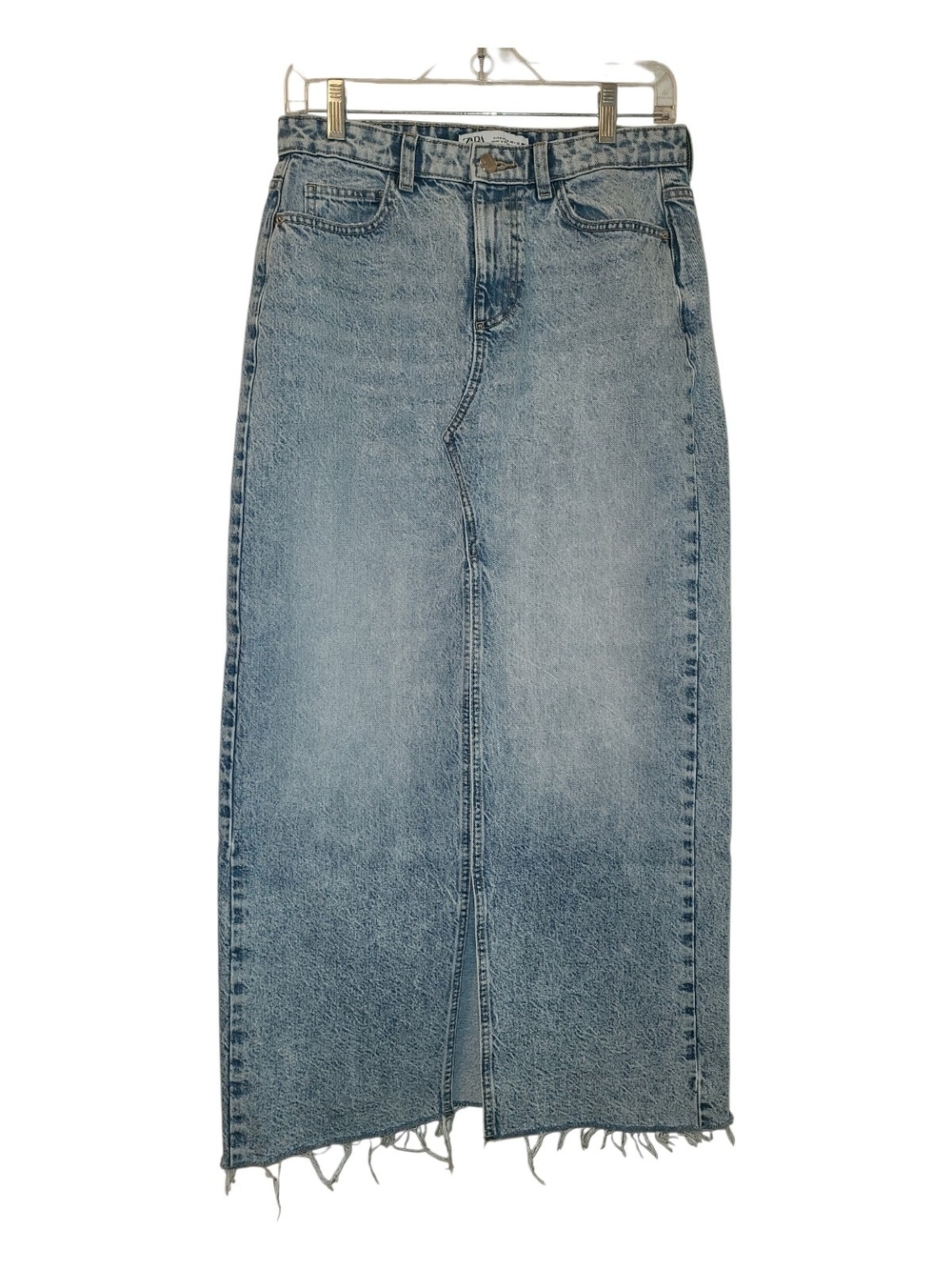 Zara Light Blue Denim Maxi Skirt with High Front Slit